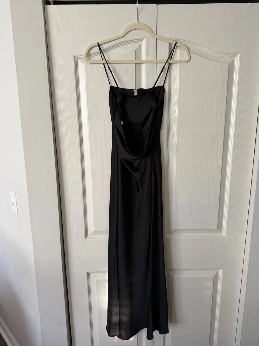 Abercrombie & Fitch Black Satin Slip Maxi Dress with Open Back